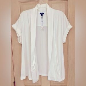 Talbots White Open-Front Short Sleeve Cardigan